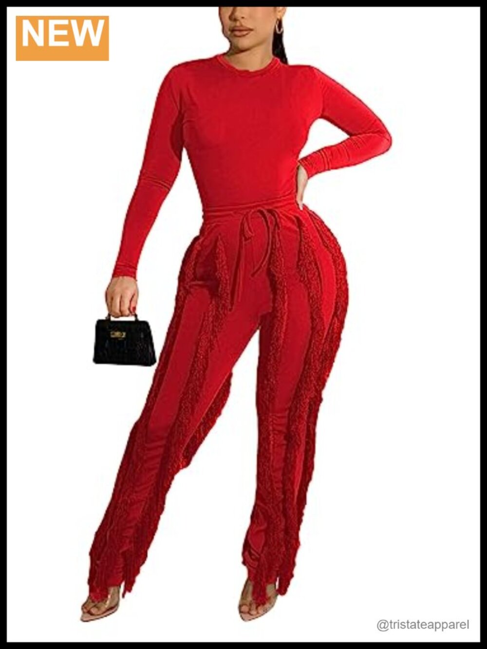 Women's Fringe Tassel 2 Piece Sweatshirt and Pants Set Bodycon Jumpsuit